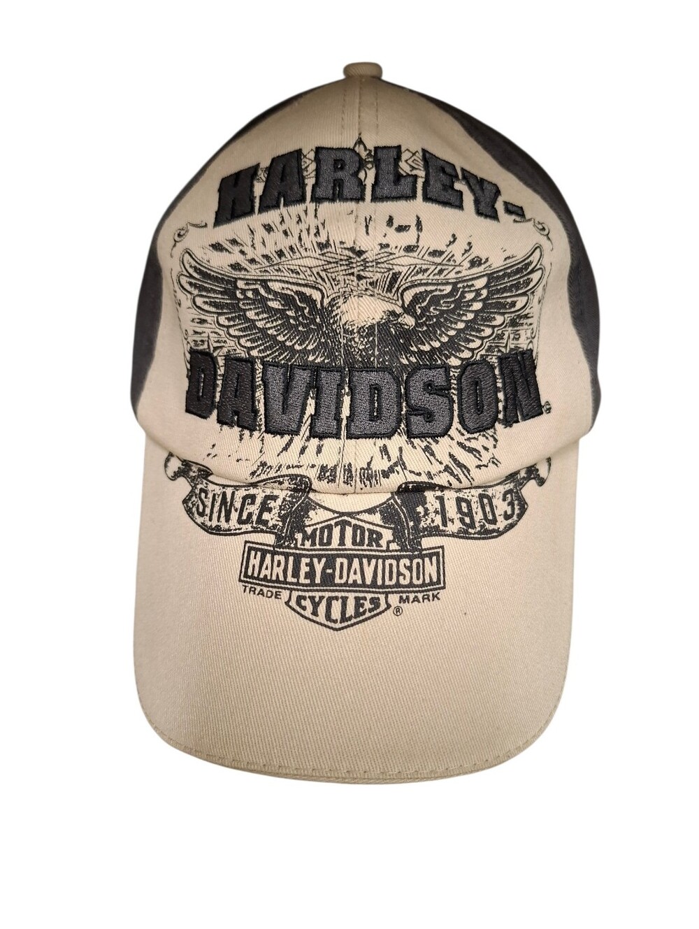 Harley-Davidson Baseball Cap Hat Tan Gray Distressed Eagle Graphic OS